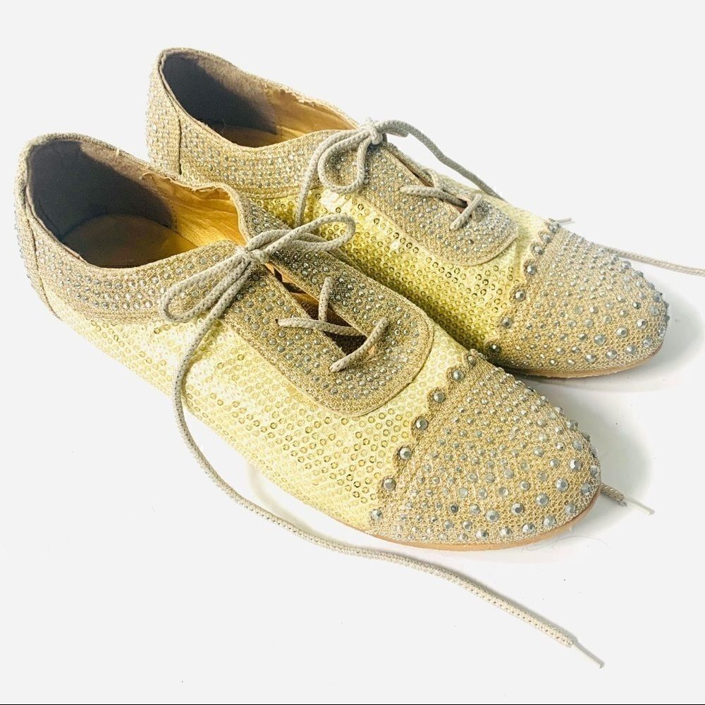Gold Sequin Rhinestone Stud Shimmer Shoes Bolaro